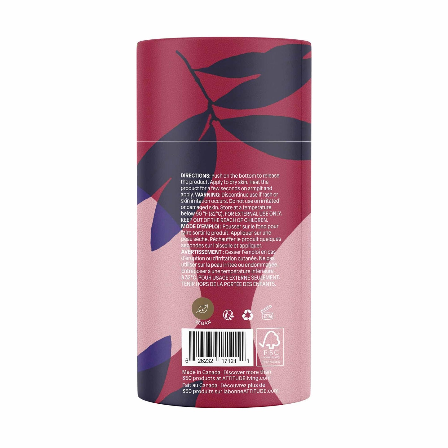 ATTITUDE Natural Deodorant, Aluminum-free, Odor Control & Long Lasting, Nourishing Ingredients, Castor and Jojoba Oils, Baking Soda-free, EWG Verified, For Men and Women, Sandalwood, 3 Oz