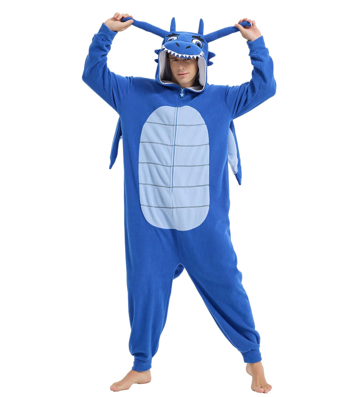 Focupaja Dragon Onesie Adults Animal Cosplay Halloween Pajamas Costumes Jumpsuit One Piece Sleepwear Blue Dragon Black Line M