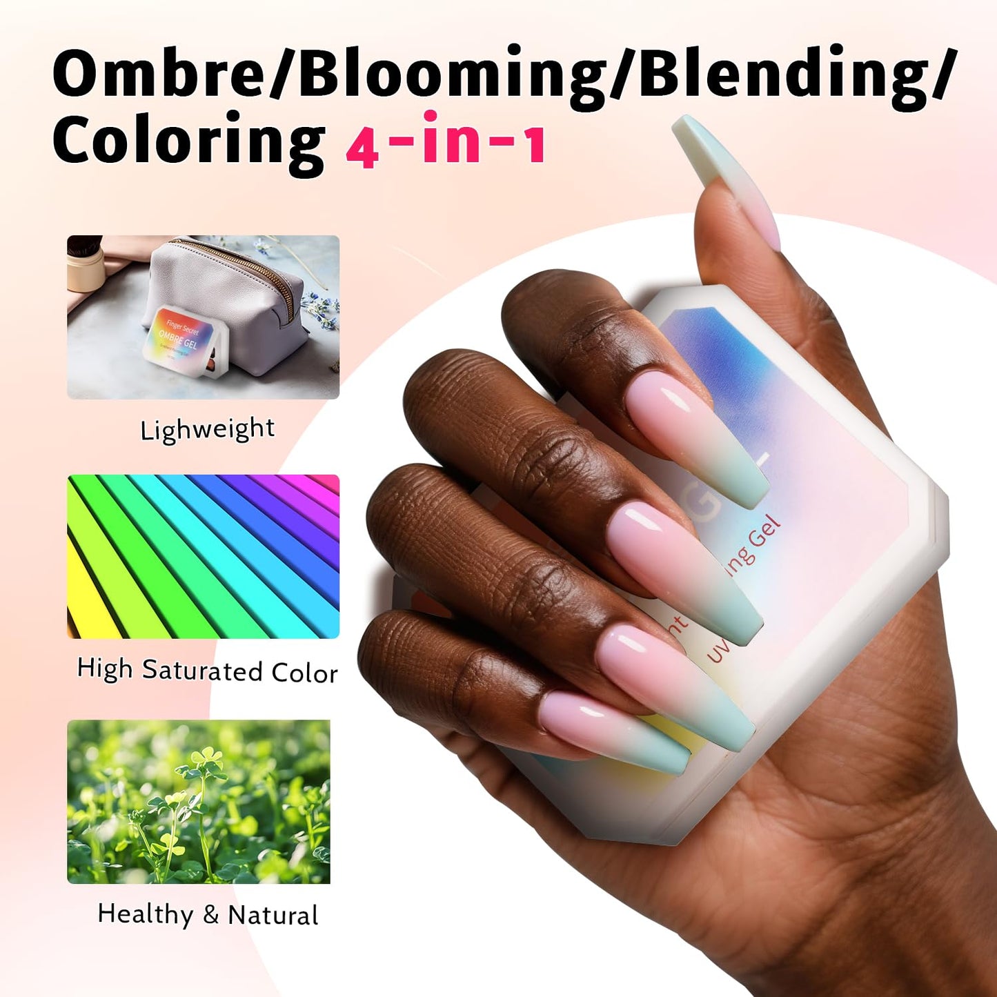Ombre Nail Gel Set - 9 Colors Sponge Pat Paint for Floral Nail Art, No Wipe, UV/LED Curing