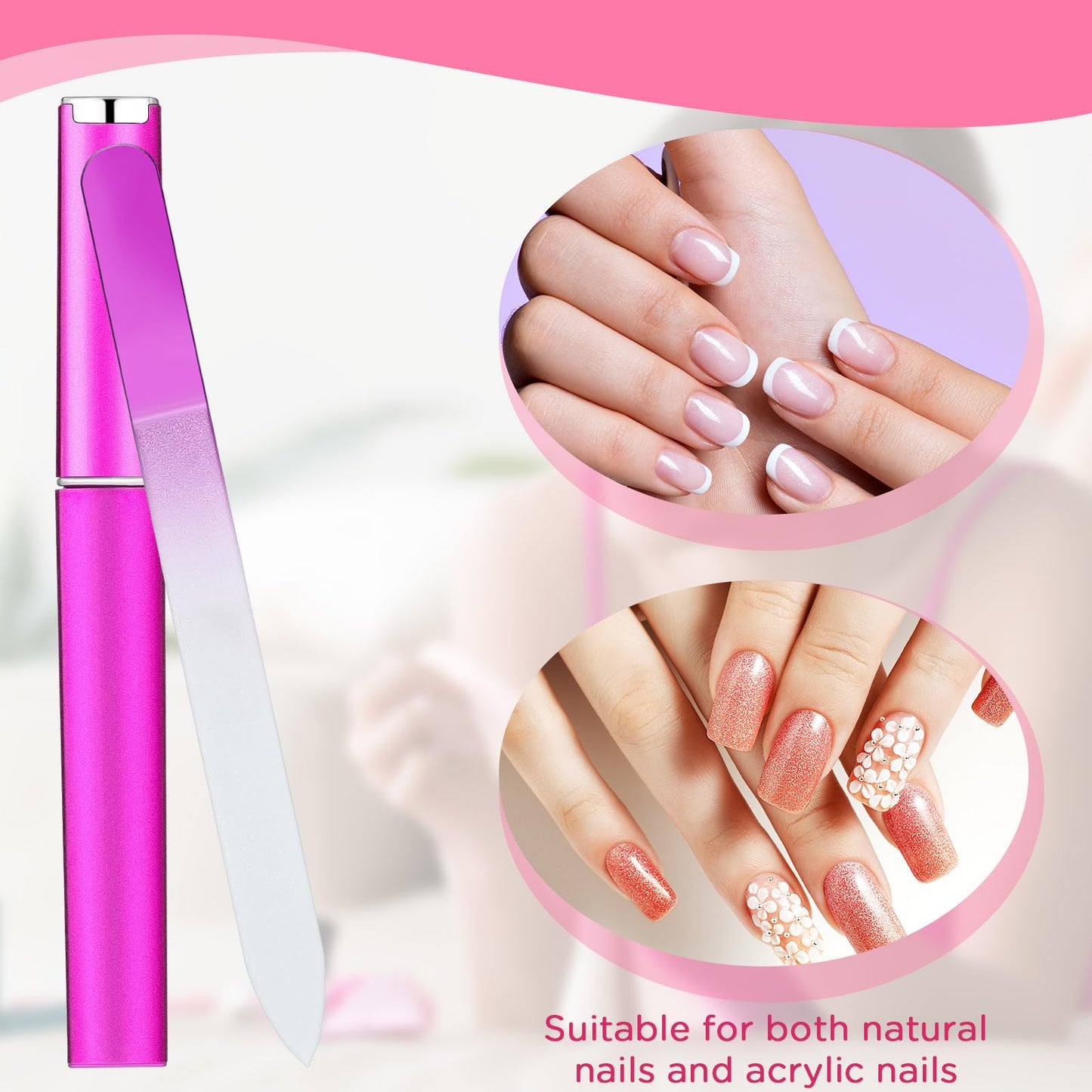 24 Pcs Glass Nail Files Bulk with Case Bulk Manicure for Women Professional Crystal Glass Nail File Double Sided, Gift 12 Colors