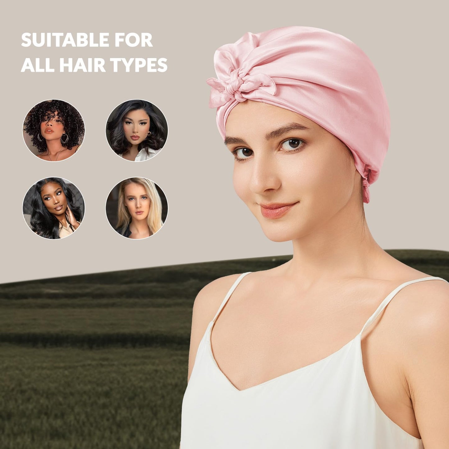 Mulberry Silk Bonnet for Sleeping, 22 Momme Grade-6A Double Layer Silk Sleep Bonnet Adjusatble Hair Wrap with Elastic & Twist Knot Design(1PCS,Pink)