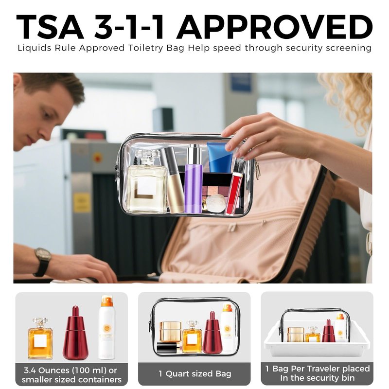 AURUZA Clear Makeup Bag,Portable Travel Toiletry Bags with Zipper, TSA Approved Clear Organizer Bags, PVC Cosmetic Pouch for Airport Airline Compliant