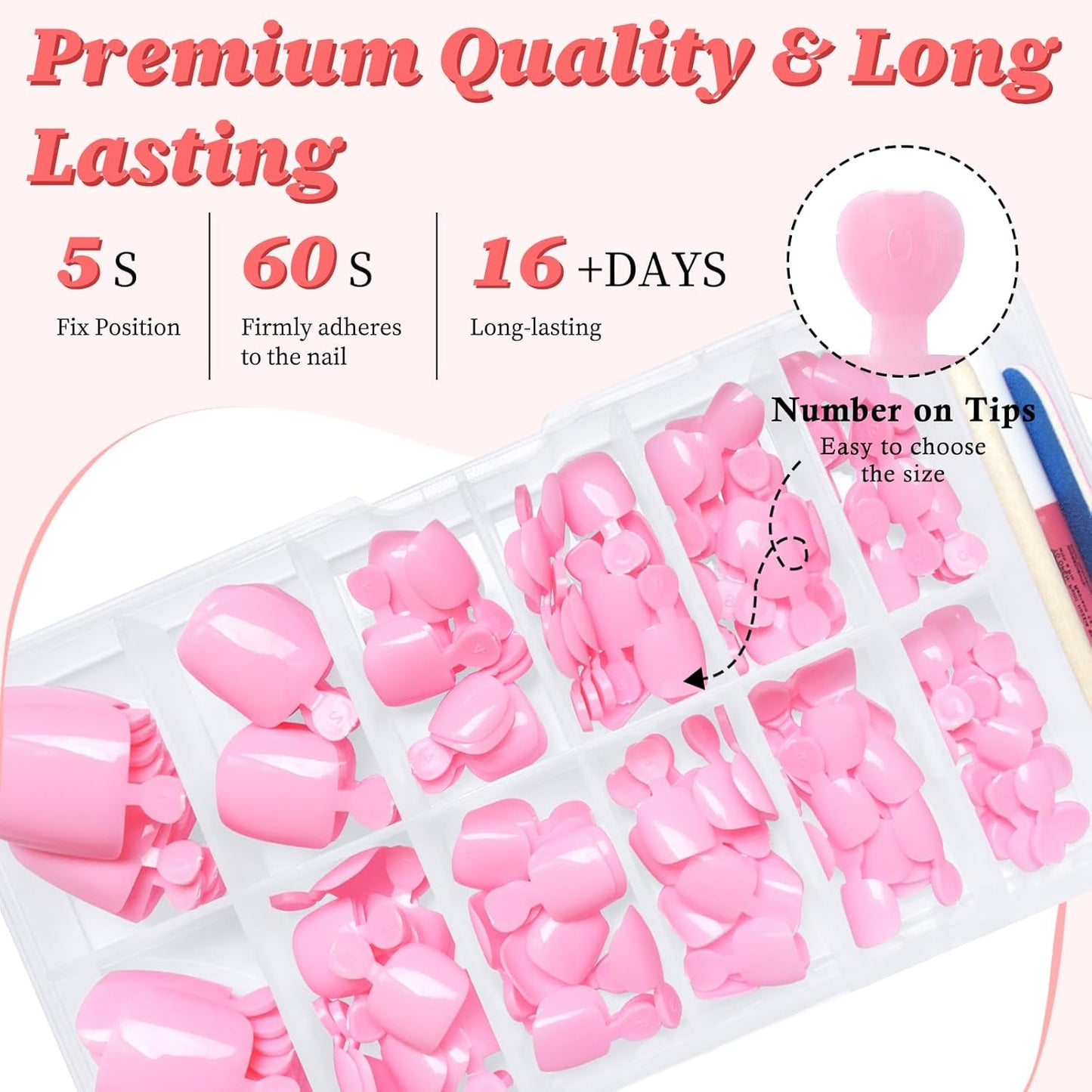 Press On Toenails for Women - 168pc Pink Acrylic Fake Toenails with Adhesive Tabs | Short Square Design