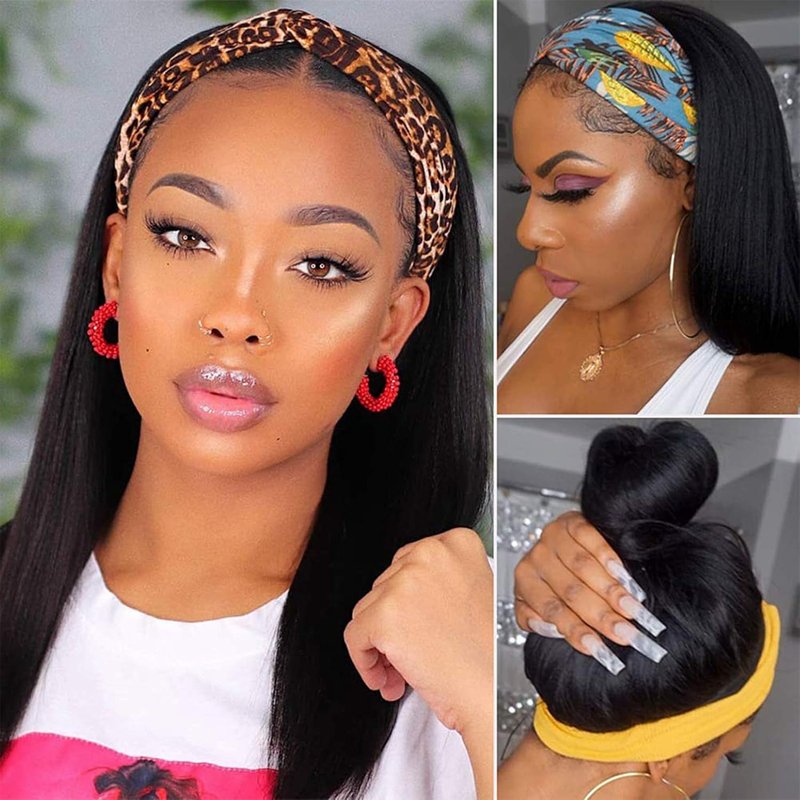 Ubetta Nature Black Headband Wig - Glueless Straight Brazilian Virgin Hair, 150% Density, 18 Inch