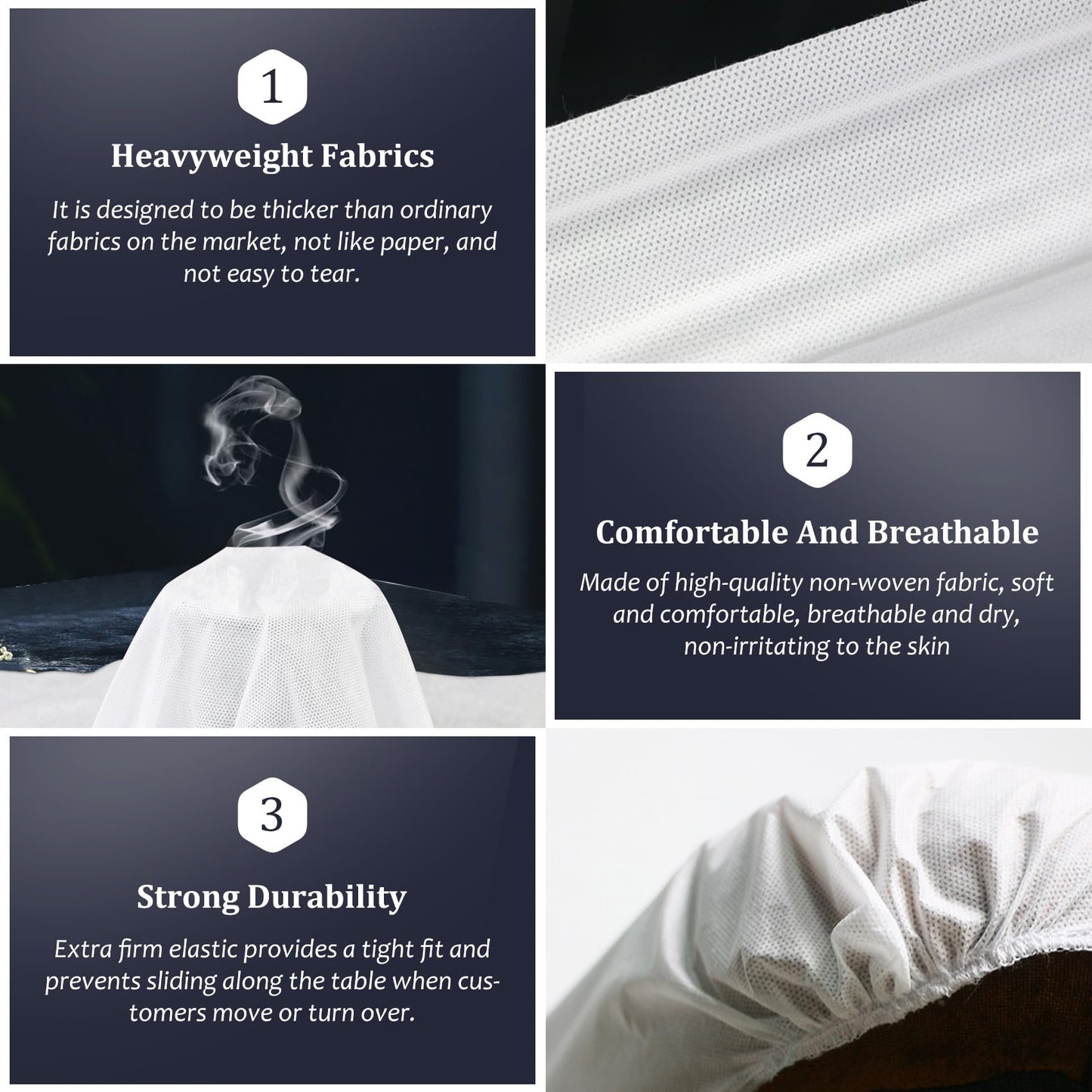 Tvvcalk 50PCS Disposable Fitted Massage Table Sheets, Heavy Duty Elastic Disposable Bed Cover, Breathable Disposable Fitted Sheets for Spa White Non Woven Fabric 36 x 85 Inch