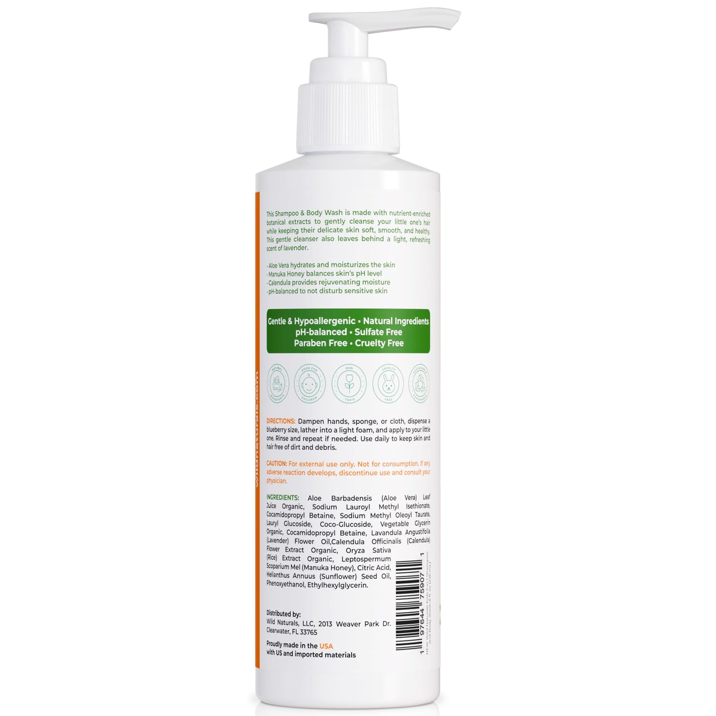Wild Naturals Kids Shampoo and Body Wash - Hypoallergenic Baby Shampoo and Organic Baby Wash - Gentle and Moisturizing Kids Soap and Toddler Body Wash - Natural Kids Body Wash for Sensitive Skin