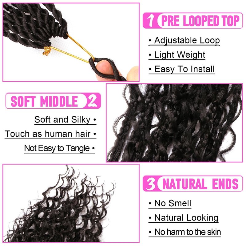 Goddess Boho Box Braids Crochet Hair-8 Packs 30 Inch Crochet Box Braids for Black Women Pre Looped (1B#, 30 Inch (Pack of 8))