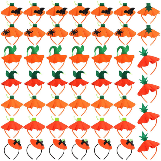 Hotop 48 Pcs Halloween Pumpkin Headbands, Pumpkin Hat Dress up Headband Hair Bands Hair Hoops, Halloween Costume Party Supplies Headwear Accessories for Women Adult