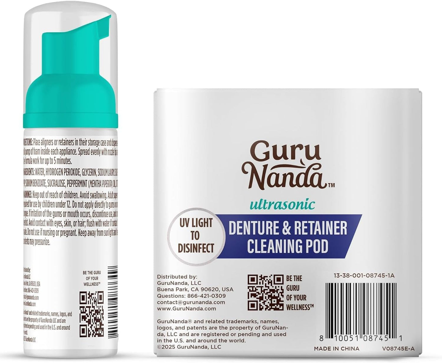 GuruNanda Retainer Cleaner Set - Ultrasonic & UV Cleaning Pod with Foam | Deep Clean for Aligners & Dentures