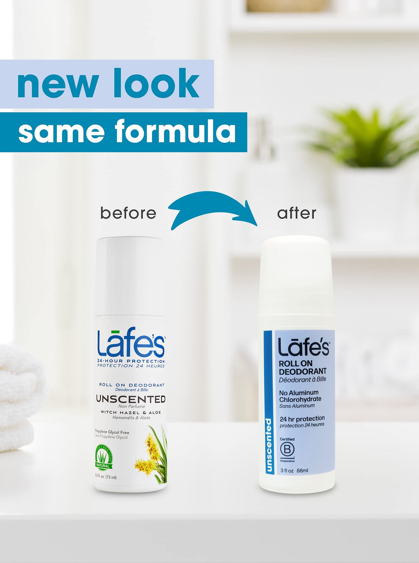 Lafe's Natural Deodorant | 3oz Roll-On Aluminum Free Natural Deodorant for Men & Women | Paraben Free & Baking Soda Free with 24-Hour Protection | Unscented | 4 Pack