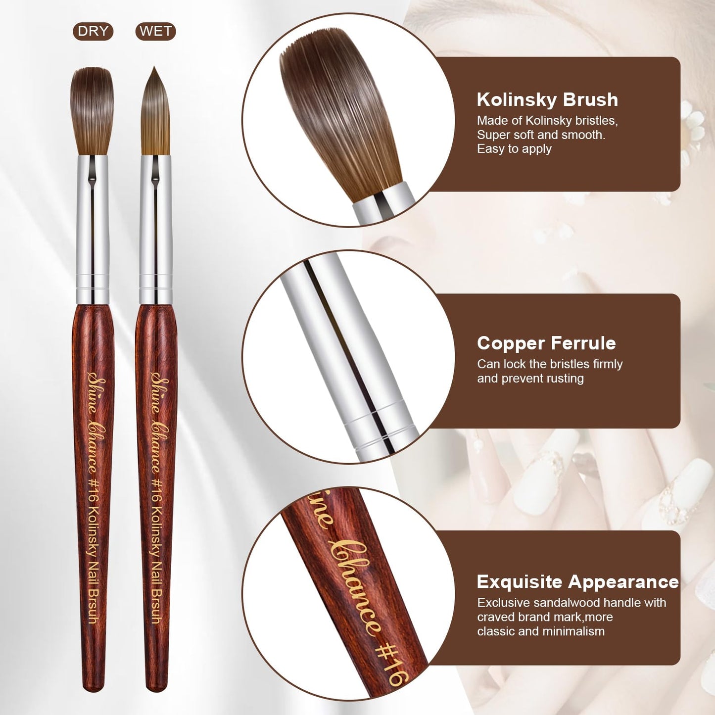Acrylic Nail Art Brush Size 18, 100% Pure Kolinsky Hair Oval Nail Brush for Acrylic Application, Professional Nail Extension Manicure Tool Striping Nail Drawing Pen for DIY Home Salon