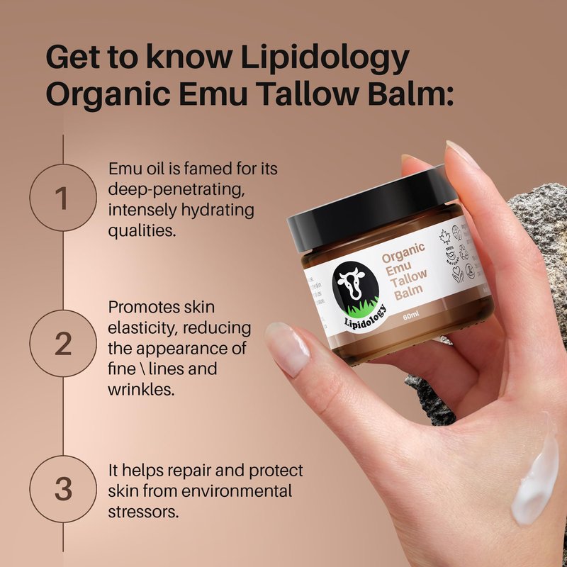 Lipidology Skincare Organic Emu Tallow Balm, Unscented, 60 ml