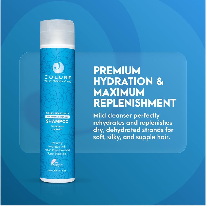 COLURE Richly Moisturize Shampoo 10 oz - Superior Hydrating Sulfate Free Cleanser for Dry Color Treated Hair Care
