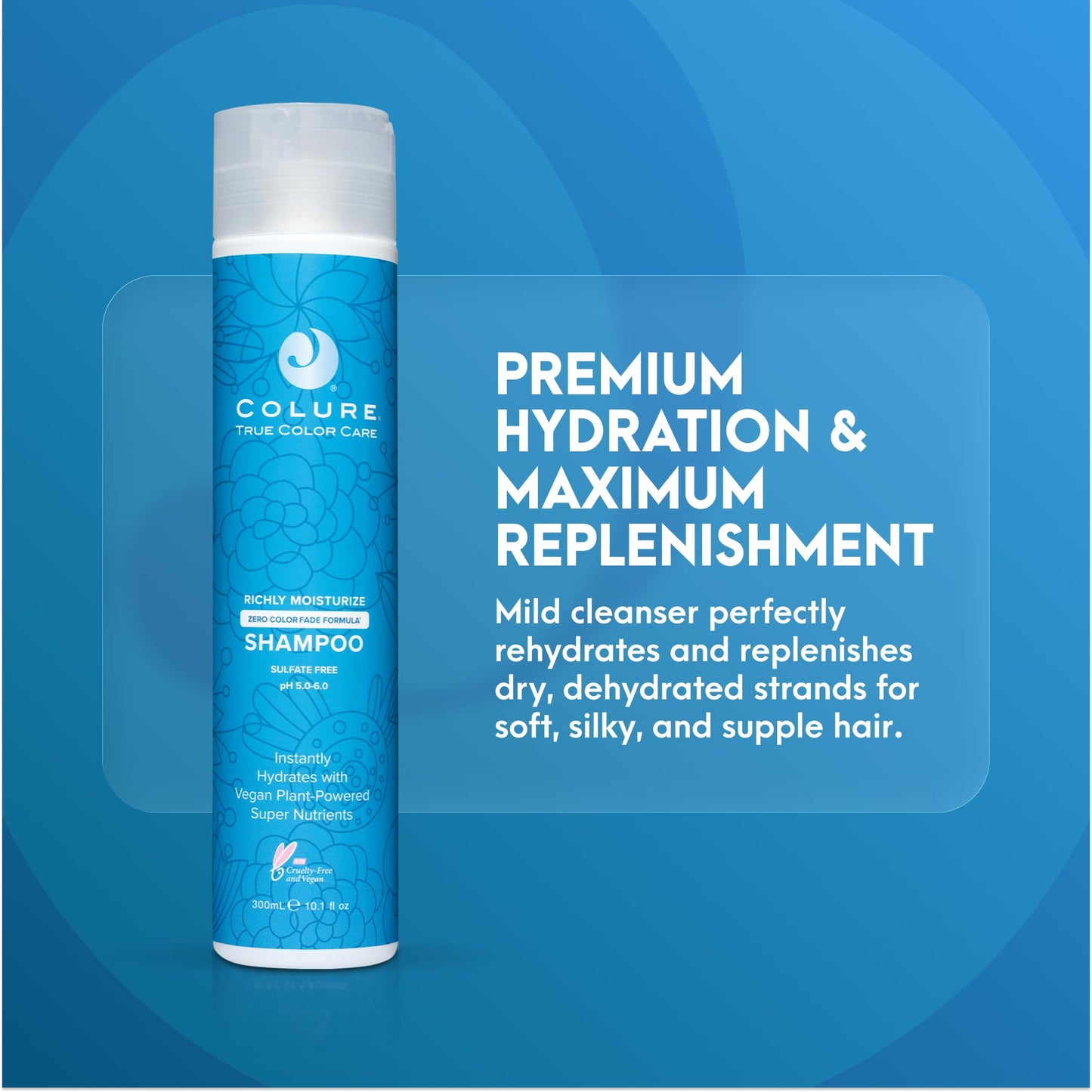 COLURE Richly Moisturize Shampoo 10 oz - Superior Hydrating Sulfate Free Cleanser for Dry Color Treated Hair Care