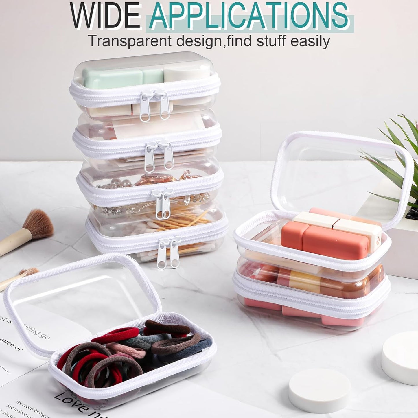 Clear Zipper Pouches - 6 Pcs Transparent Makeup & Toiletry Bags | Travel Organizer (White, 5 x 3 x 2 Inch)
