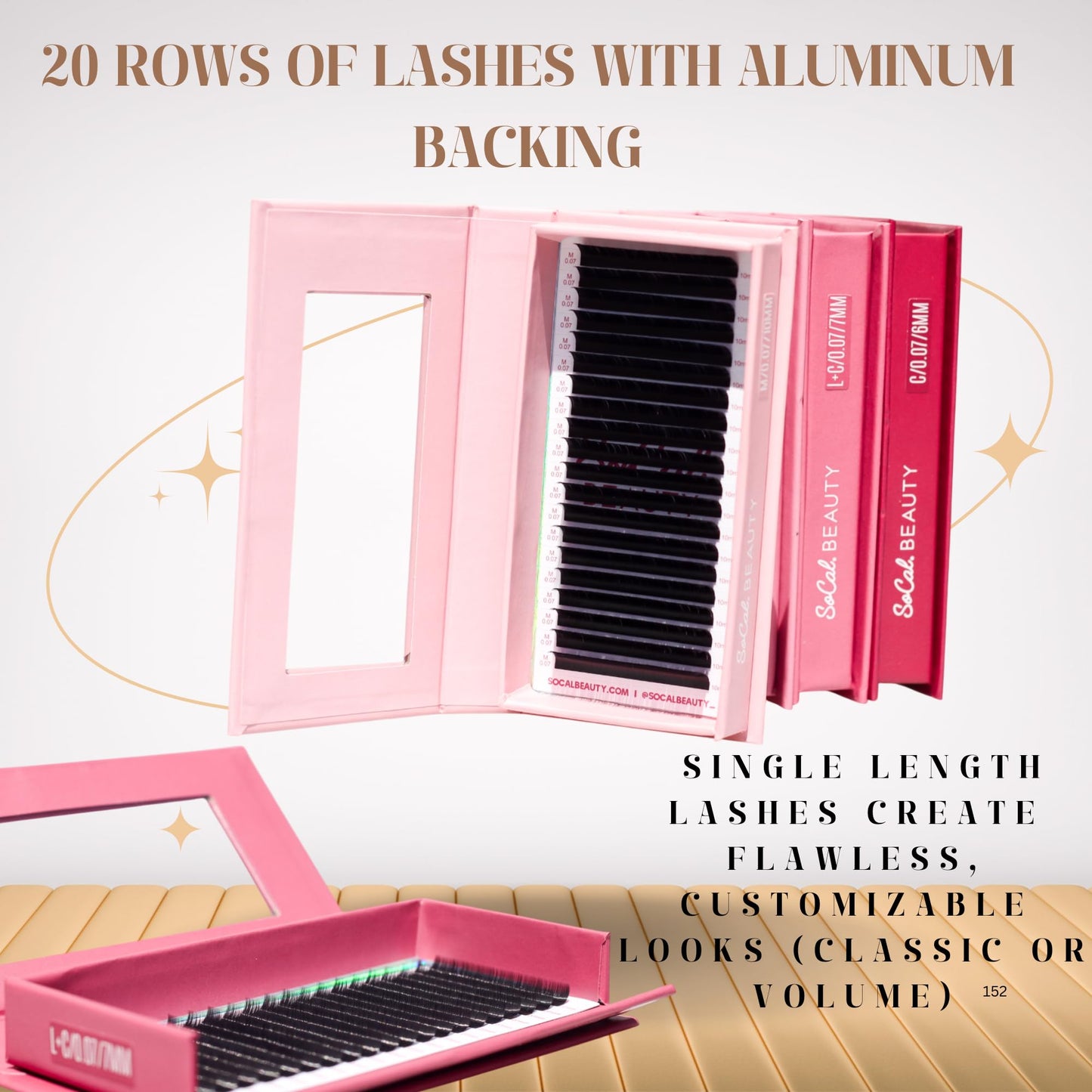 .07 Single Length Lash Trays by Socal Beauty – Faux Mink Eyelash Extensions, 20 Rows Per Tray, Color-Coded Curls (M, L+, C, CC, D from 4mm To 15mm), Aluminum Backing – Salon Quality Mink Eyelashes
