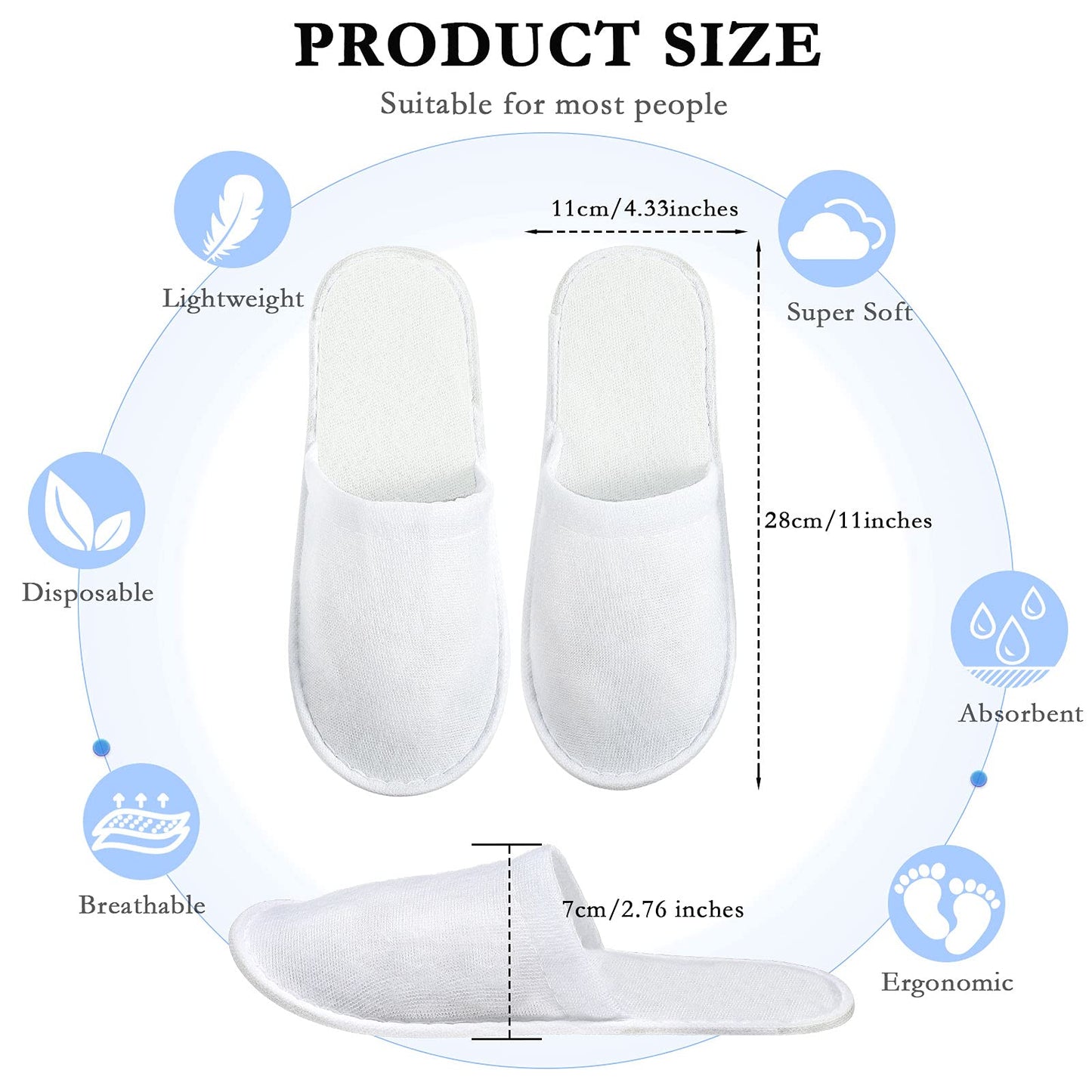 SATINIOR 30 Pairs Disposable Slippers, White, Medium, Unisex-Adults, Closed Toe, Non-Slip, Spa, Hotel, Travel, Home, Sanitary, Breathable, Fleece Cloth, EVA