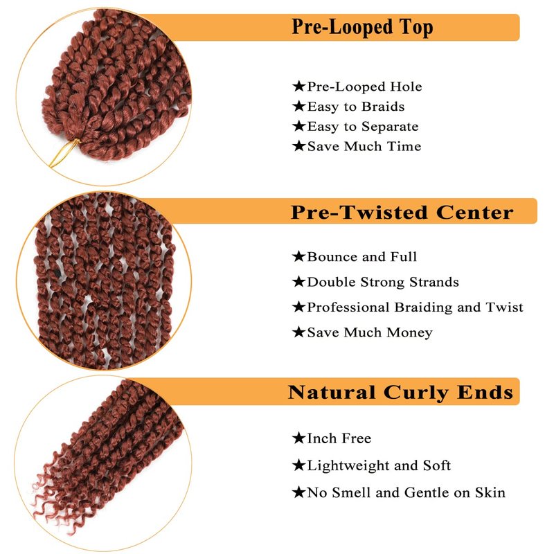 Passion Twist Hair 30 Inch Ginger Color Long Pre-twisted Passion Twists Crochet Hair Copper Red Pre-looped Curly Crochet Hair for Black Women (6Packs,350)