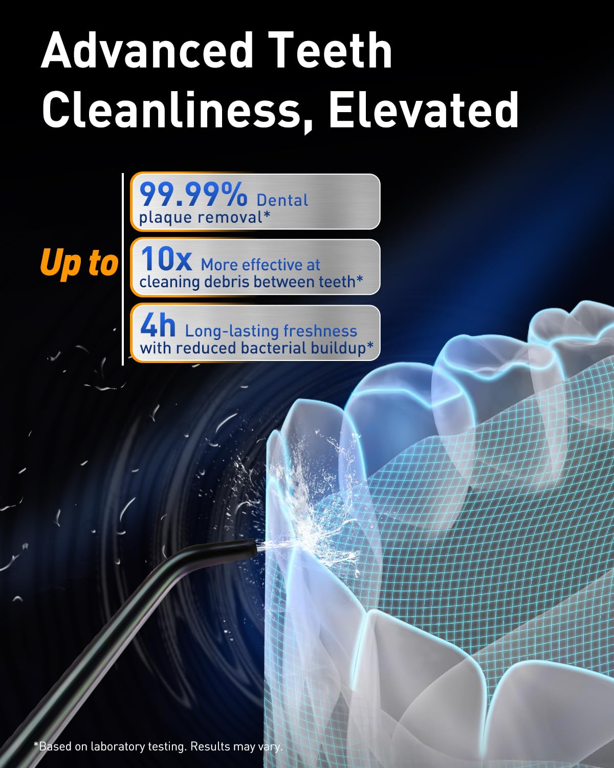 MySmile LP221 Cordless Water Flossers for Teeth with UVC Light Sanitizer and OLED Display, 335ML 4 Modes Water Teeth Cleaner Picks for Teeth Cleaning and Water Flossing (Midnight Black)