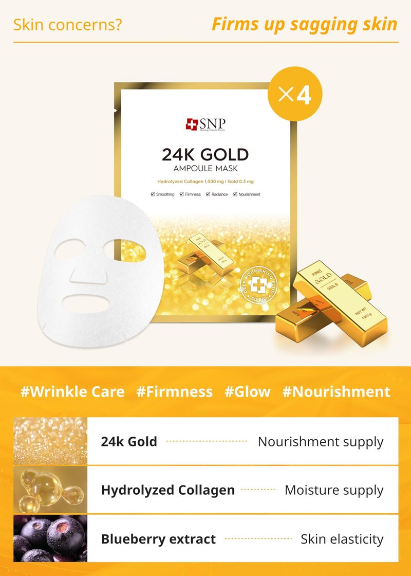 SNP Variety Ampoule Sheet Mask Set | Bird's Nest, 24K Gold, and Diamond Face Mask | Hydrating, Moisturizing, Nourishing for Sensitive Facial Skin | Korean Face Masks Skincare | 12 Sheets