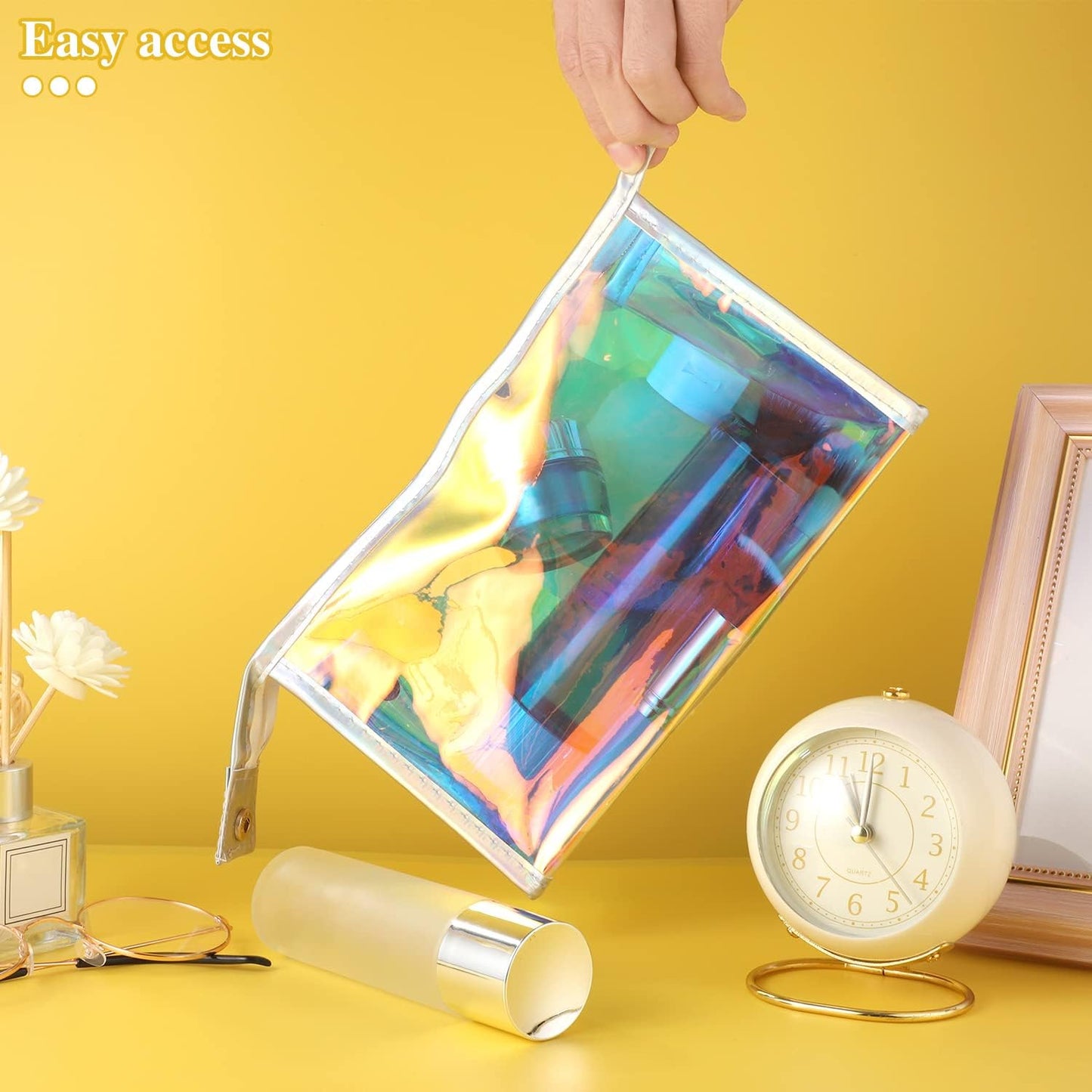 Holographic Makeup Bags - 10 Pcs Clear PVC Zippered Toiletry Pouches | Waterproof Iridescent Cosmetic Bags for Travel & Parties