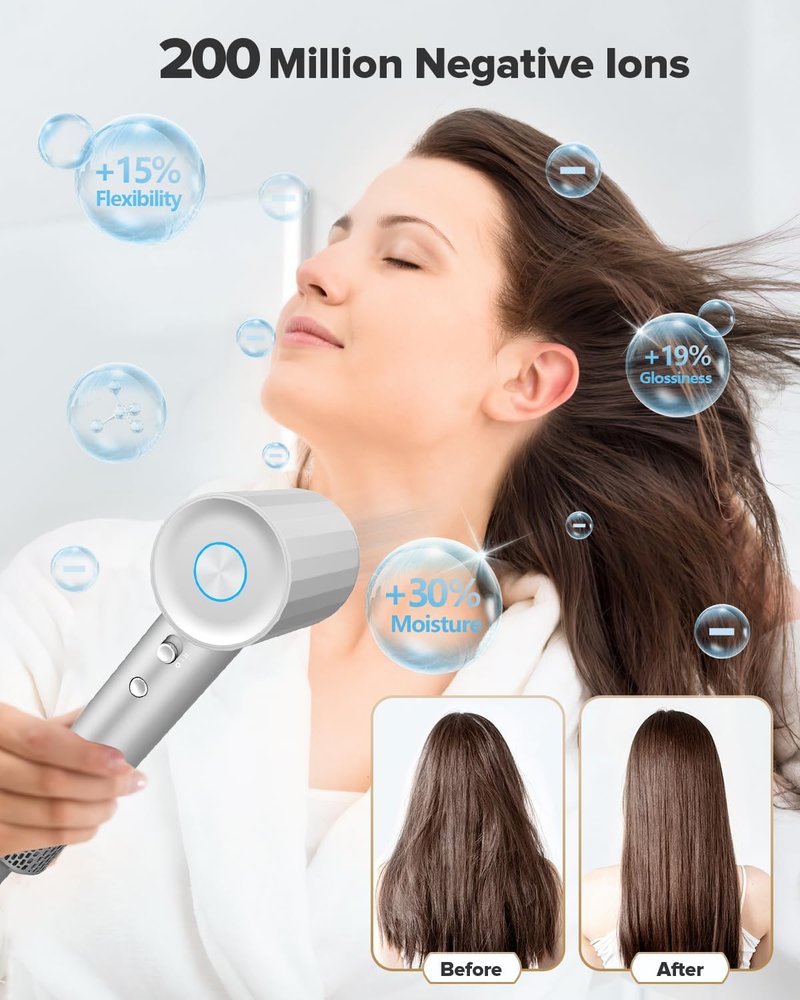 Fentgo Hair Dryer with Diffuser - High-Speed Ionic Low Noise Blow Dryer for Fast Drying, 2 Speeds & 4 Temps Thermo-Control, Lightweight & Quiet Hairdryer for Home & Travel