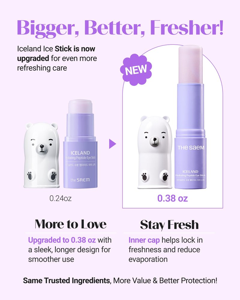 THESAEM Iceland Hydrating Peptide Eye Stick 0.38 oz - Elasticity, Cooling, Moisturizing Eye Balm for Loose Skin – Under Eye Treatment - Balm to Smooth Skin Texture - Daisy Flower Scent