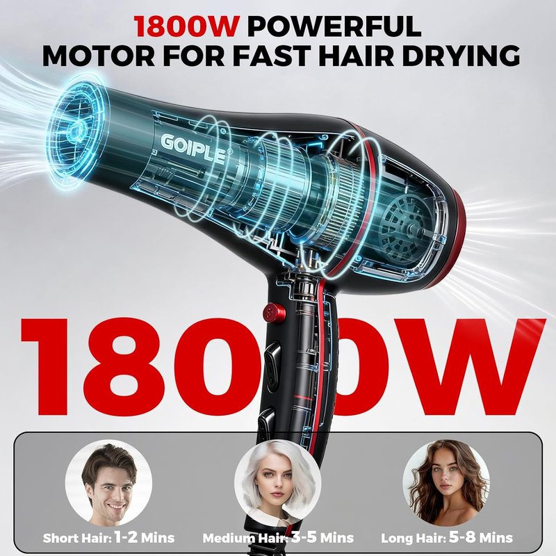 Ionic Hair Blow Dryer Kit - 13-Piece Professional Set | Lightweight, Low Noise, 1800W for Men & Women
