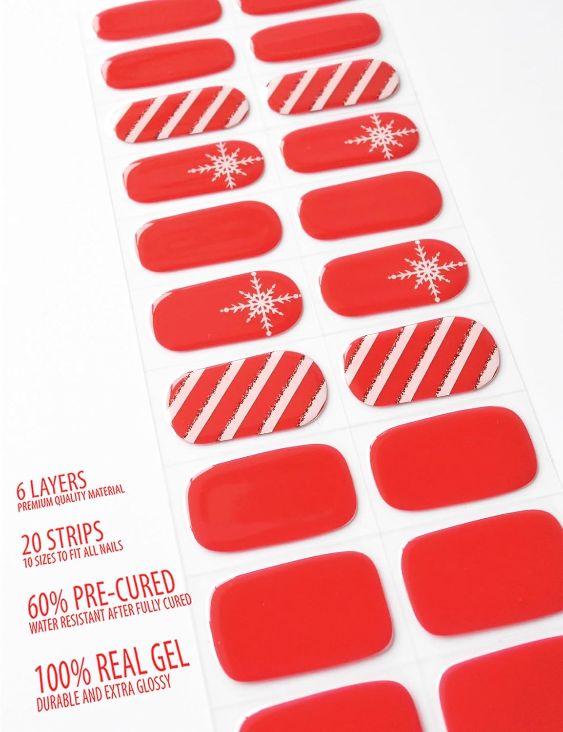 Semi Cured Gel Nail Strip Starter Kit - 60 Nail Stickers, UV Lamp & Tools for Salon Quality Christmas Nails