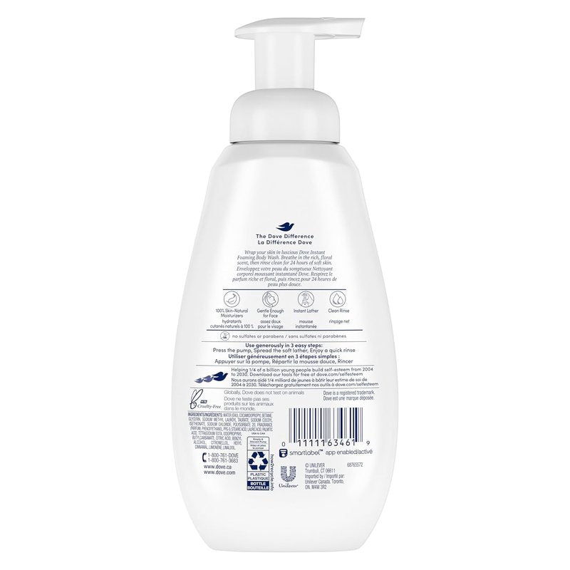 Dove Instant Foaming Body Wash - Deep Moisture Cleanser for Soft, Smooth Skin | 4 Count, 13.5 Oz