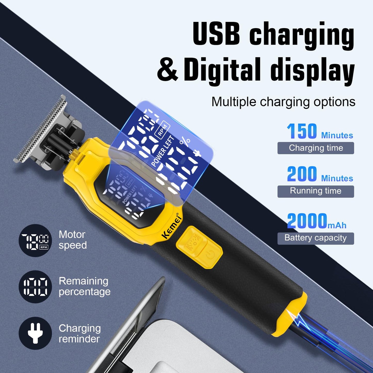 KEMEI Professional 3-in-1 Complete Grooming Tools for Men, Cordless Beard Trimmer, Electric Facial, Ear & Nose Trimmer, Rechargeable Hair Clippers, Gifts for Men