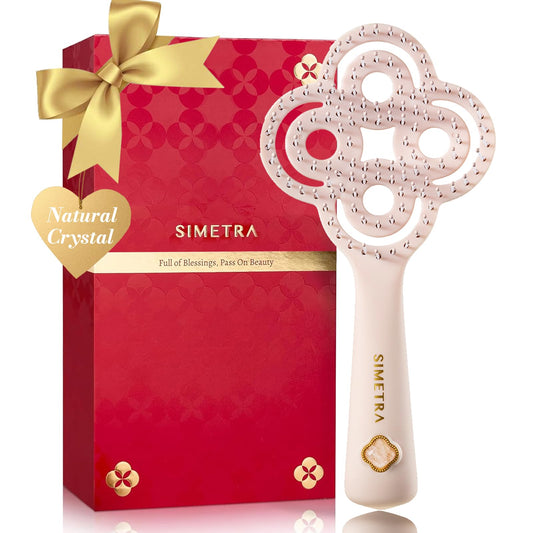 Simetra Detangler Hair Brush for Woman and Men, Original Detangling Brush for Curly Hair/Fine &Thick/Wet & Dry Hair, Flexible Bristles Hairbrush - Natural Crystal Inlay & 14K Gold Plating
