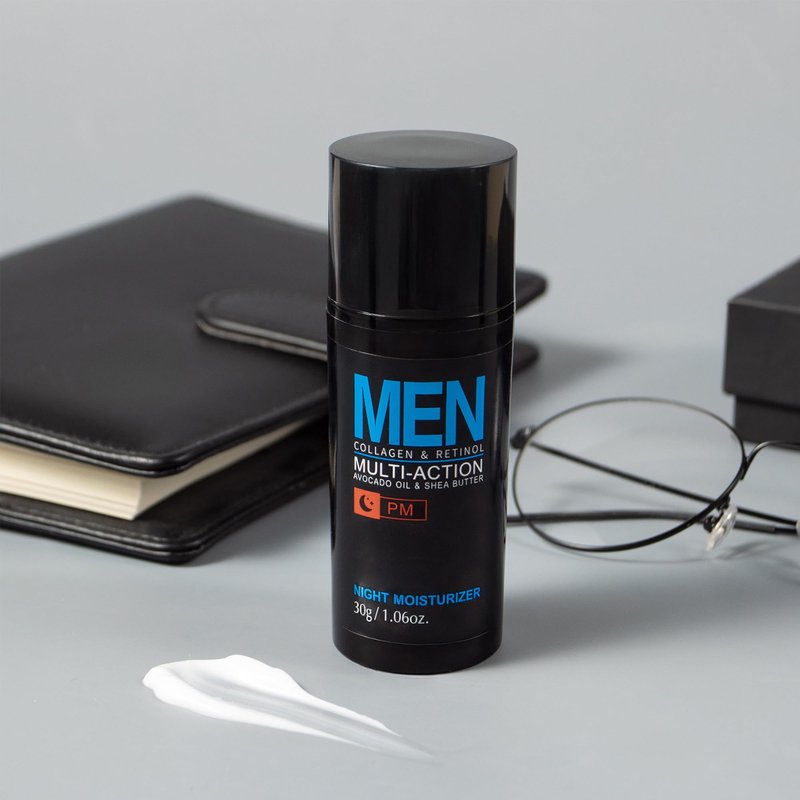 MIESCHER Men Hydrating Night Cream, Daily Moisturizer with Collagen & Retinol, Oil Control, Firm & Lift Hydrating Cream for Face & Body, Reduce Fine Lines, Strengthen Skin Barrier, 1.06 oz.