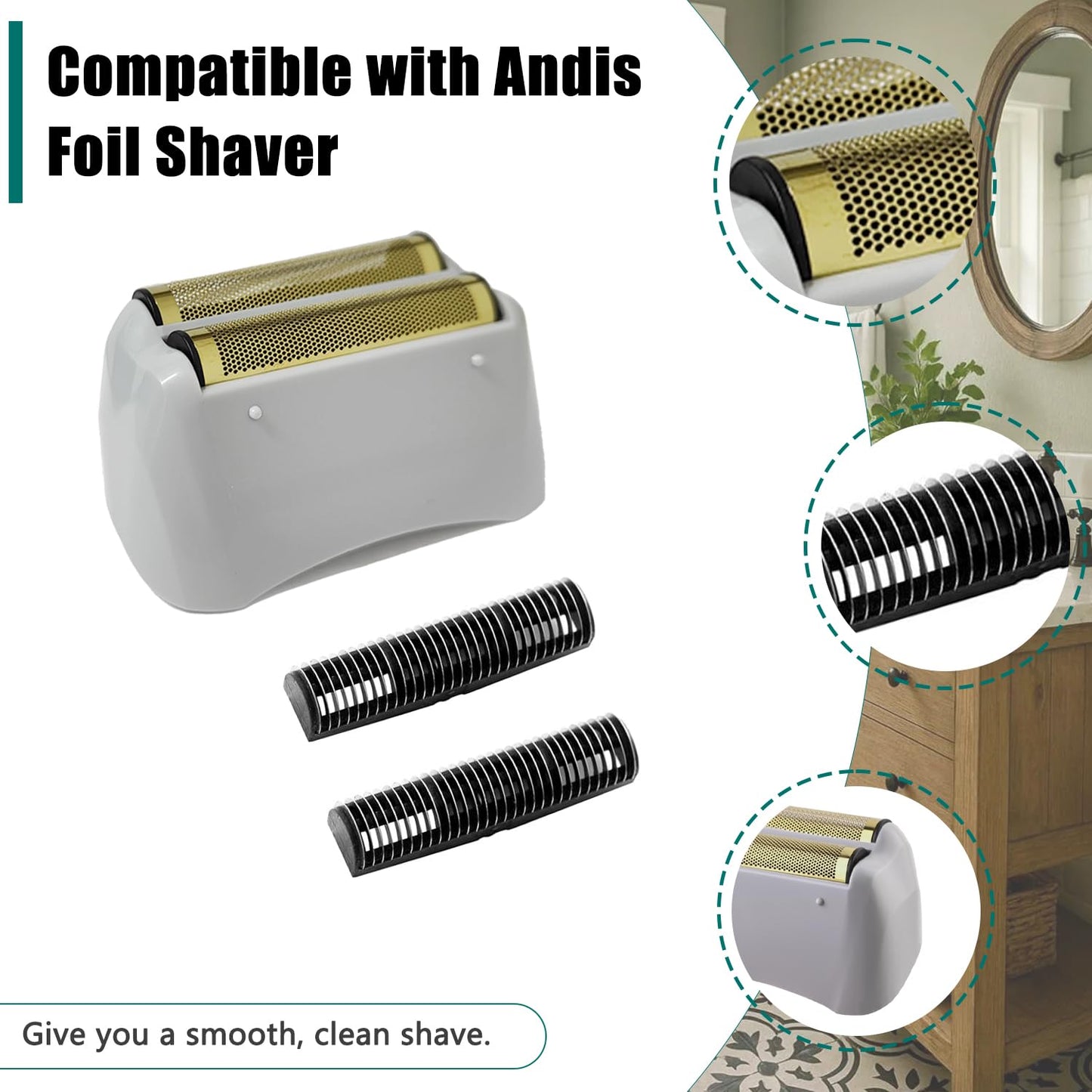 Foil Shaver Replacement Fit for Andis Model TS-1 TS-2 17150 17200 17235 Pro Foil Shaver, Replaces #17155 17160 17280 Foil and Blades -Profoil Lithium Shaver Head Parts- Hypoallergenic Gold Foil-3 Pack
