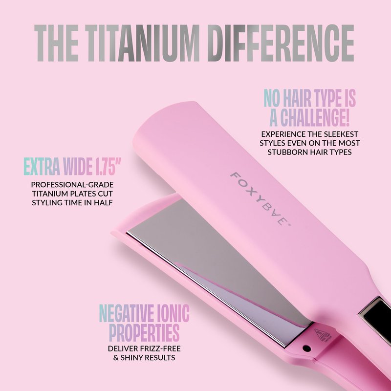FoxyBae Flat Iron Hair Straightener - TRÉS Sleek 1.75" Wide Plate Titanium Dual Voltage Portable Professional Hair Straightening Hot Tool Locks Moisture & Shine [Pink]