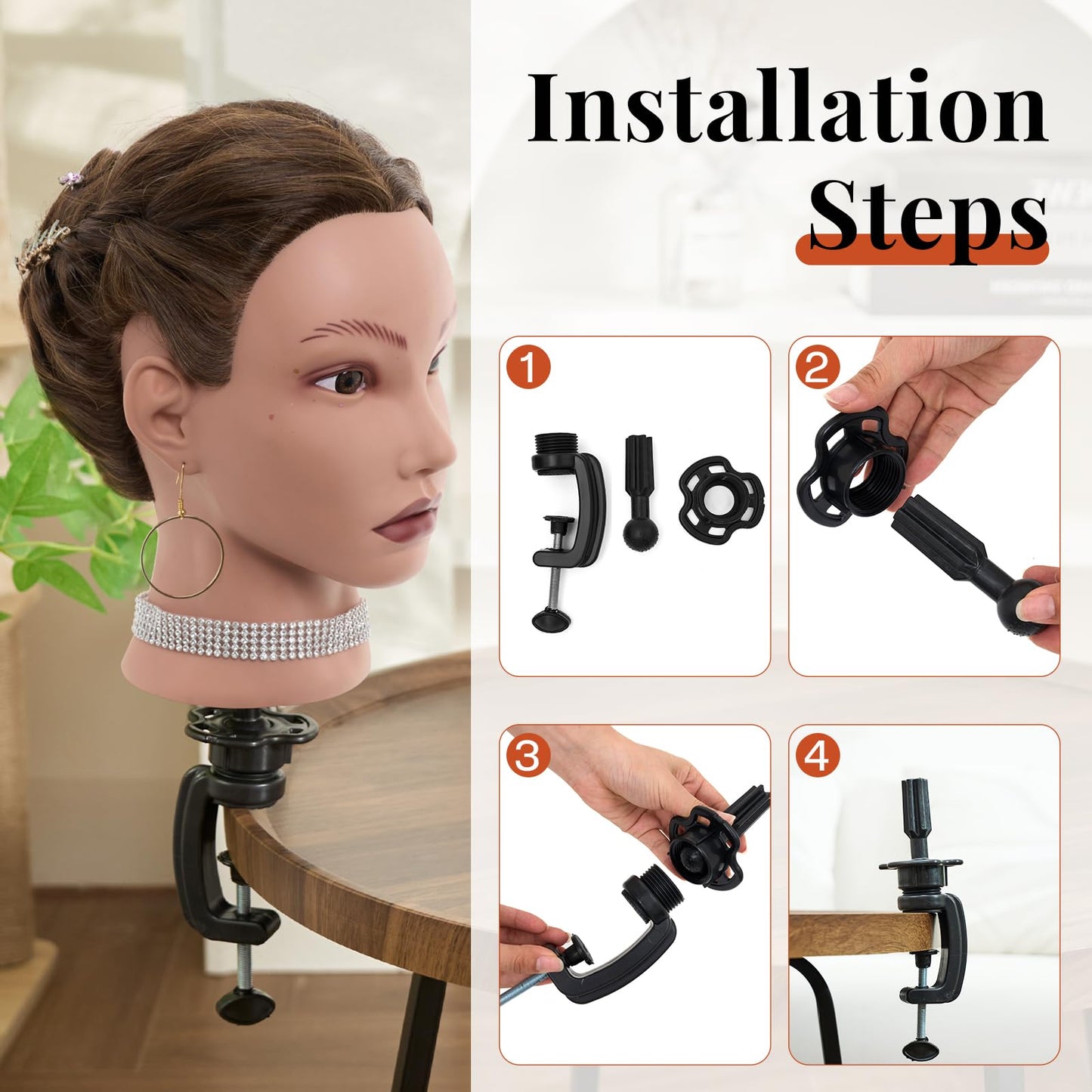20" Mannequin Head Human Hair,100% Real Hair Mannequin Head,Cosmetology Human Hair Mannequin Doll Head for Hair Styling,Practice Braiding Styling Head with Table Clamp Suitable for Hair Extensions