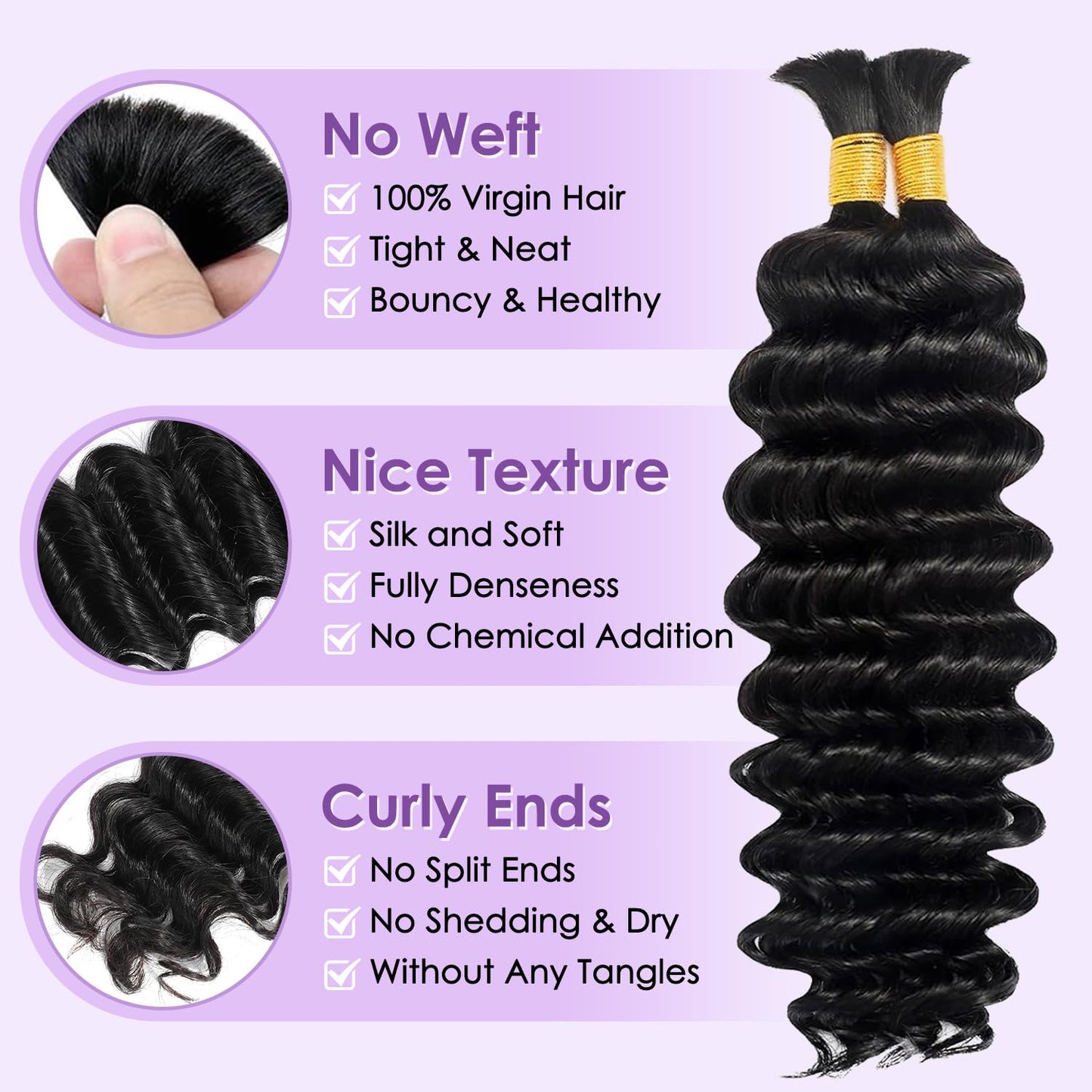 Human Braiding Hair for Boho Braids 18 Inch Deep Wave Bulk Human Hair for Braiding 100% Unprocessed Brazilian Virgin Hair Bulk No Weft for Knotless Bohemian Braids Wet and Wavy