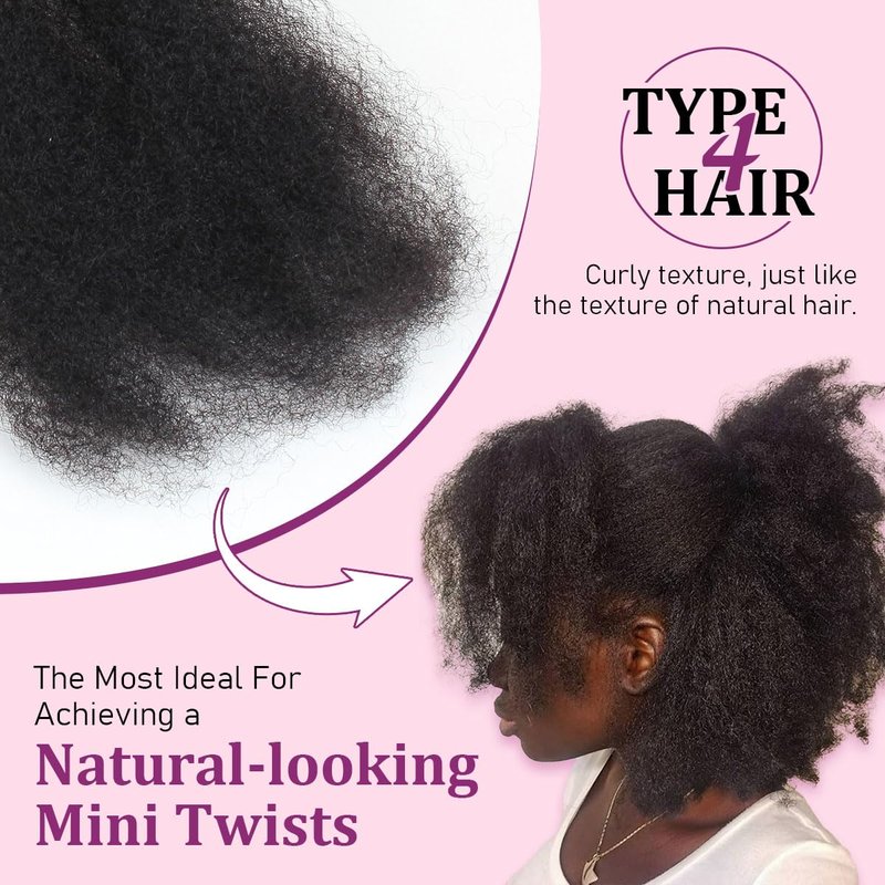Sangtok Afro Kinky-Curly Human Hair Bulk for Twists, 18 Inch 50g Bulk Hair for Dreadlock Extensions Repair Locs Braiding, 100% 4C Human Bundles Hair(Black)