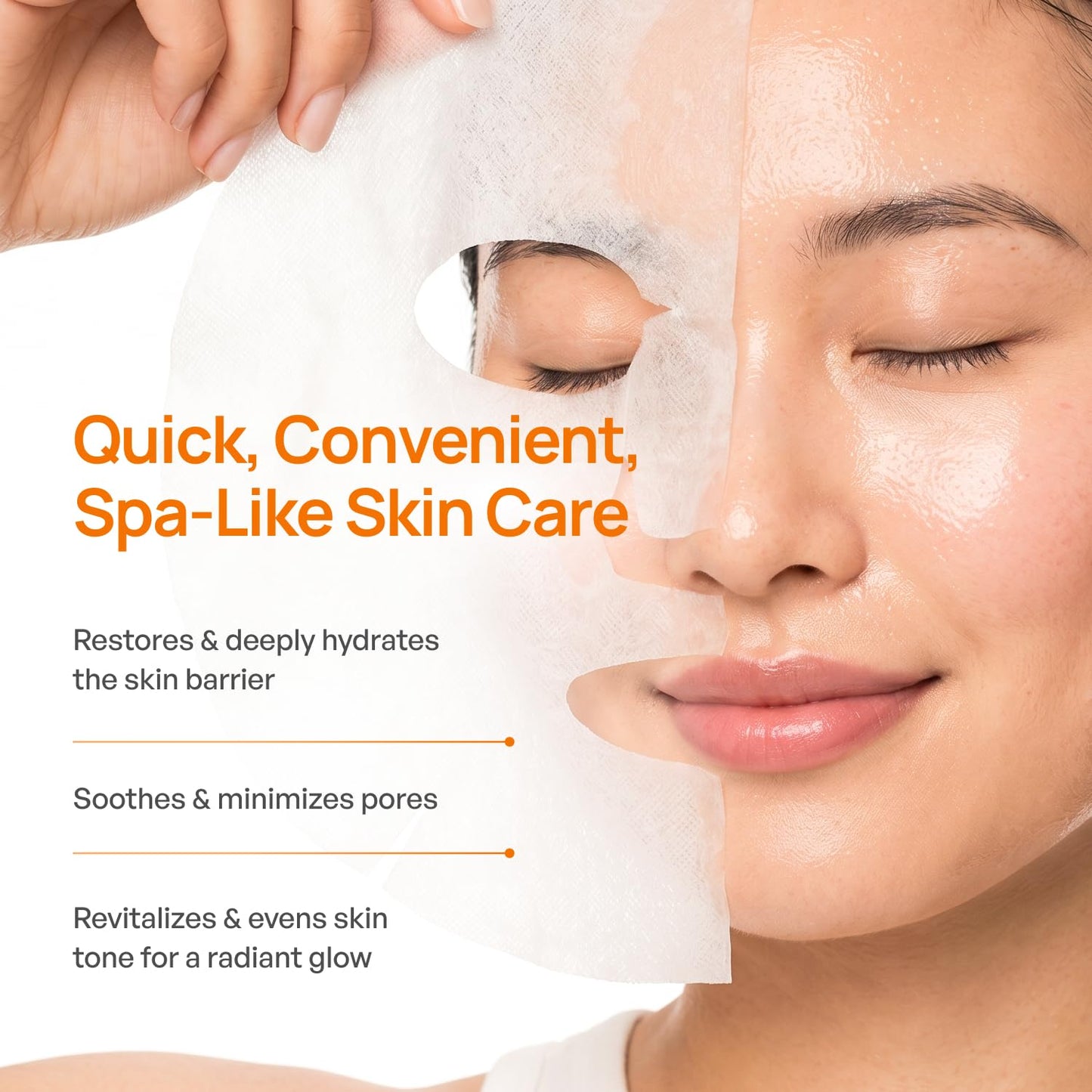 PLANTIFIQUE Korean Sheet Mask, 5 Pack - Glowing & Hydrating Face Masks with Peach Extract, Vitamin C & Hyaluronic Acid - Mascarillas Faciales