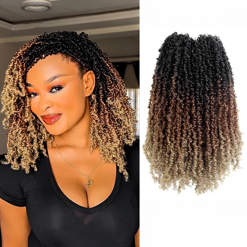 16 Inch 10 Packs Yanky Twist Crochet Hair Pre-twisted 3 Tones Ombre Brown Kinky Mini Spring Twist Small Curly Senegalese Twist Braids (OT30/27-10P)