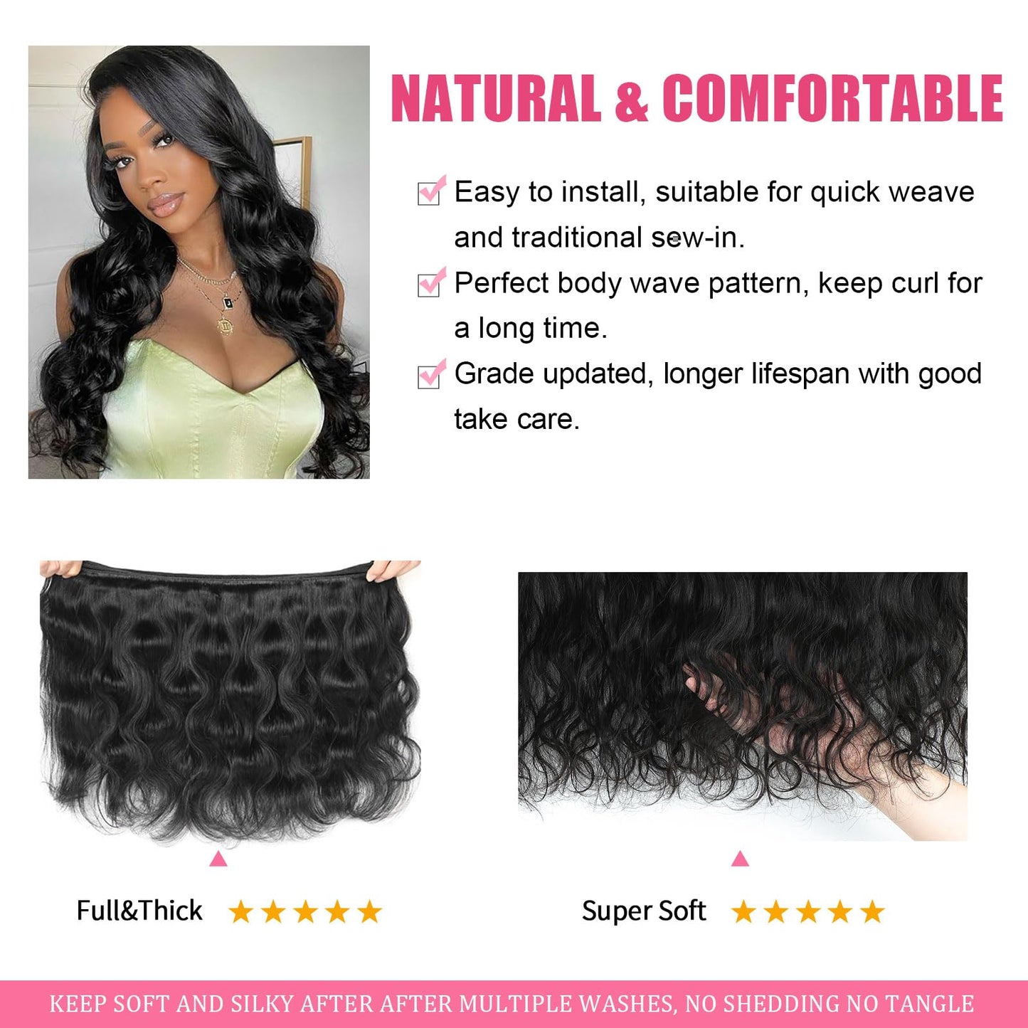Human Hair Bundles 22 Inch Body Wave Bundles Human Hair 100% Unprocessed 12A Brazilian Raw Virgin Hair Single One Bundle Real Human Hair Extensions Natural Color