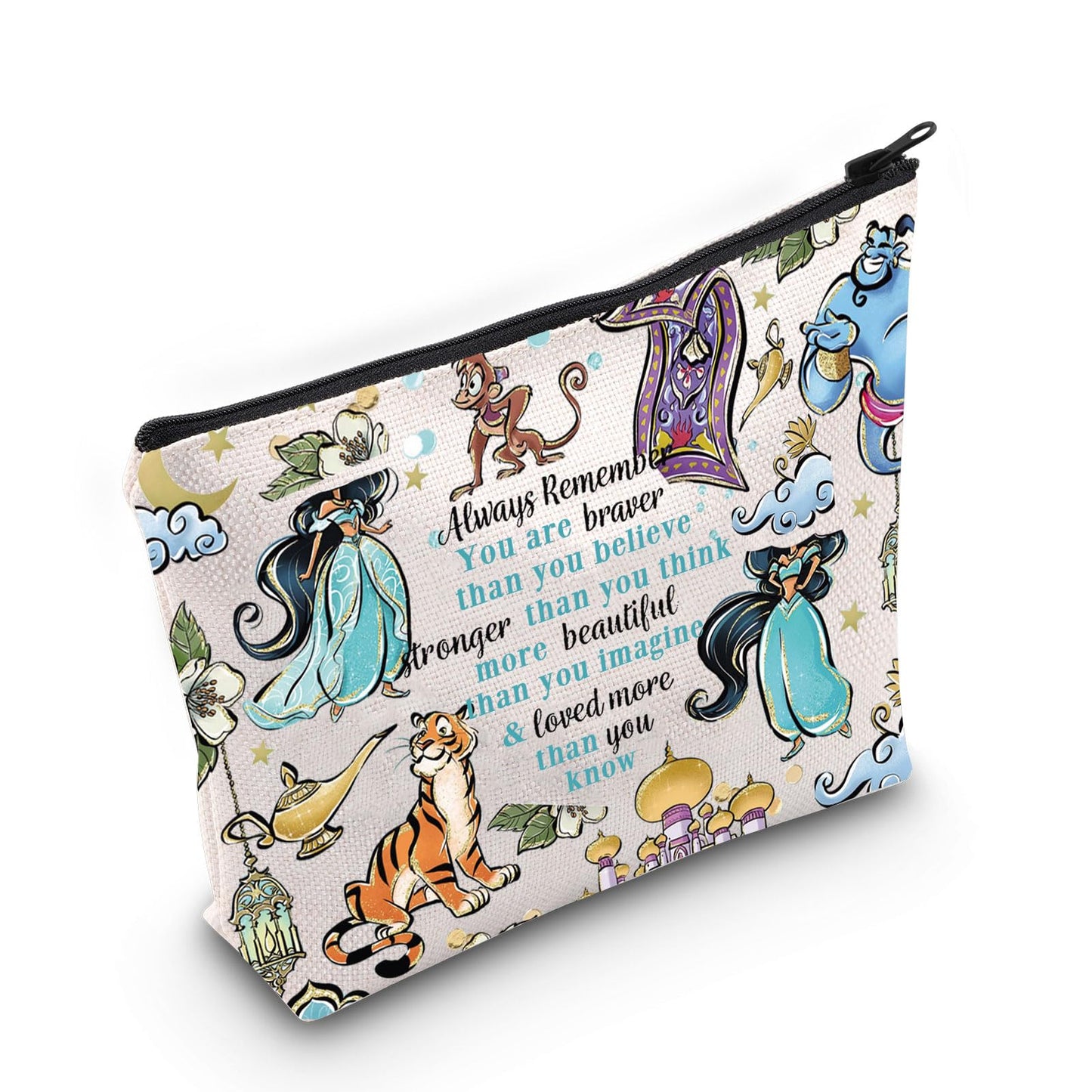 LEVLO Princess Arab Cosmetic Make Up Bag Fairy Tales Fans Gift You Are Braver Stronger Smarter Than You Think Princess Zipper Pouch Bag For Movie Fans (Always LT)
