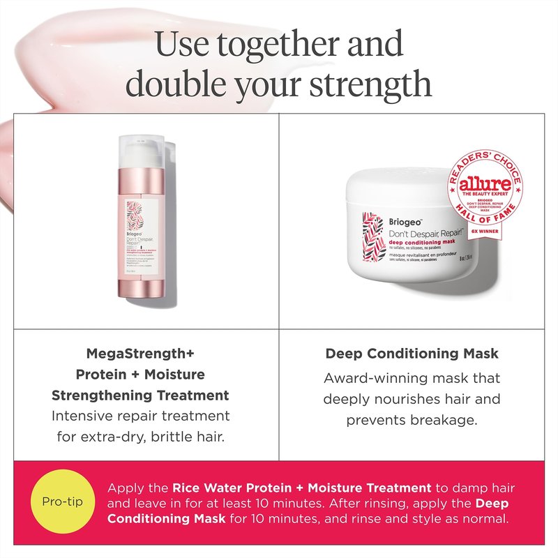 Briogeo Don't Despair, Repair! Megastrength+ Rice Water Protein Treatment | Moisturizing for Severely Damaged Hair | Silicone-Free & Sulfate-Free | Vegan & Cruelty-Free | 5 oz
