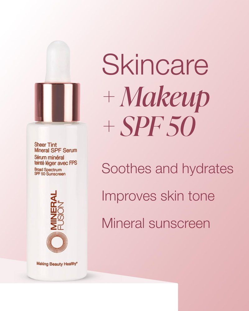 Mineral Fusion Sheer Tint SPF Face Serum (Medium) - Tinted Broad Spectrum SPF 50 Mineral Zinc Oxide Sunscreen - Sheer Coverage Makeup, Lightweight & Dewy Finish - With Niacinamide, Aloe Vera - 1 Fl Oz