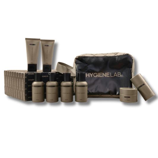 HygieneLab Daily Essentials Sample Pack – Includes 8 high-performance essentials in one TSA-approved set. EWG Verified and designed for healthier skin, stronger hair, and a fresher daily routine.