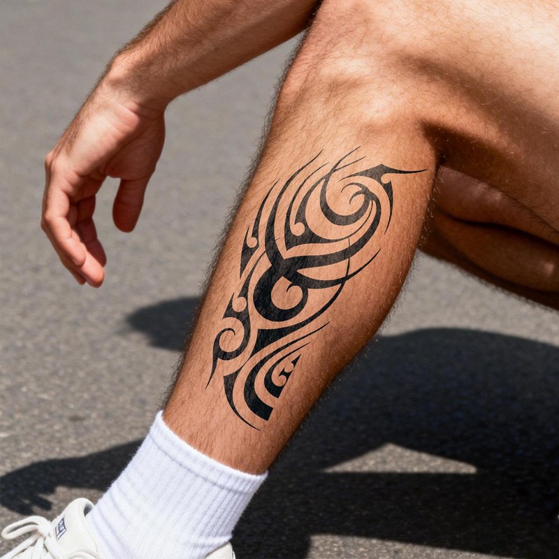 UBICA Semi Permanent Tattoos, 2 Sheets Realistic Large Temporary for Men, Fake Tattoos for Arm, Waterproof, No Reflective, Lasts 1-2 Weeks, Bold Black Ink Body Art(Tribal Gothic Swirl Designs)