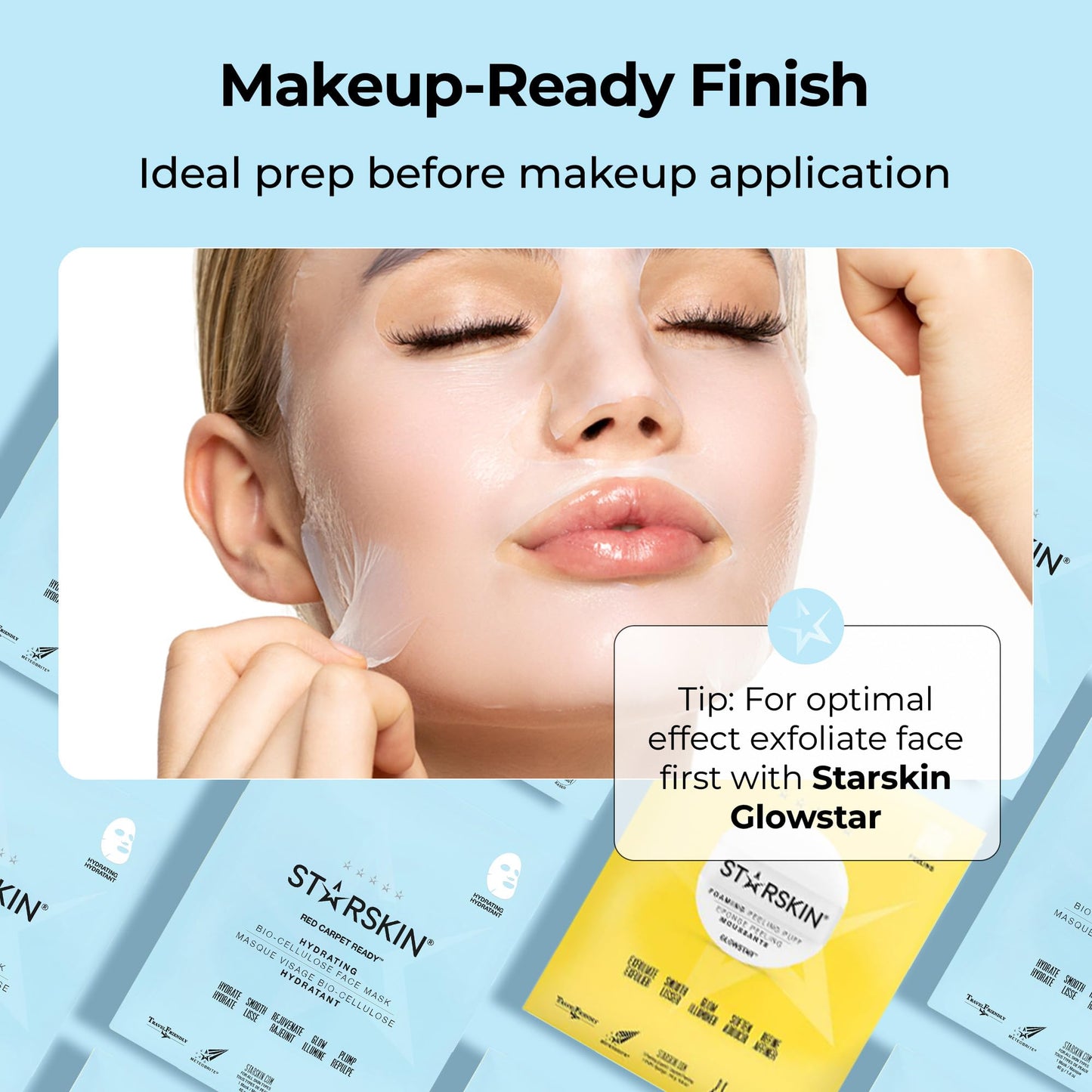 STARSKIN Hydrating Face Mask, Bio-Cellulose & Probiotics, 3+1 Pack, Deep Hydration & Nourishing, Revitalizing & Anti-Aging, Glass Skin, Cooling, Moisturizing, Korean Face Mask, Red Carpet Ready