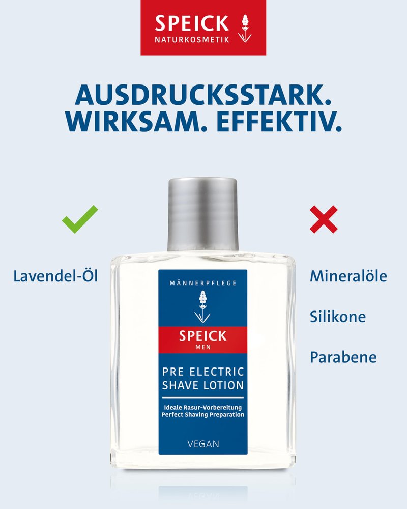 Speick Men Pre Electric Shave Lotion with Relaxing Lavender Oil and a Blend of Essential Oils, Natural Vegan Skin Care, 3.4 Fluid Ounces