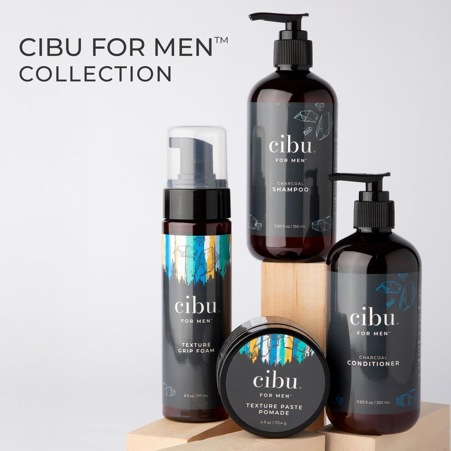 CIBU for Men Charcoal Shampoo and Conditioner Bundle - 12oz Deep Clean Men’s Volumizing Shampoo - 12oz Hydrating and Volumizing Charcoal Cleansing Conditioner - Promotes Healthy Hair and Scalp