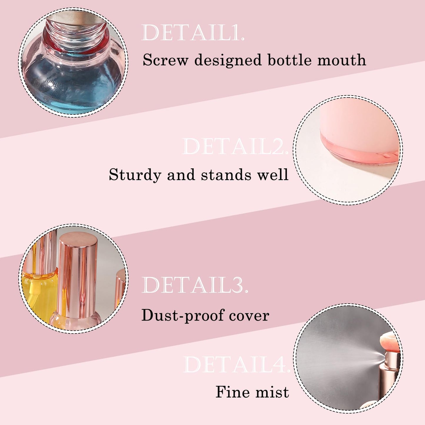 RAMFIYN 24 pack 1oz Pink Glass Spray Bottles Refillable Empty Perfume Pump Sprayer Mini Pink Fine Mist Atomizer with Rose Gold Lid for Body Essential Oils